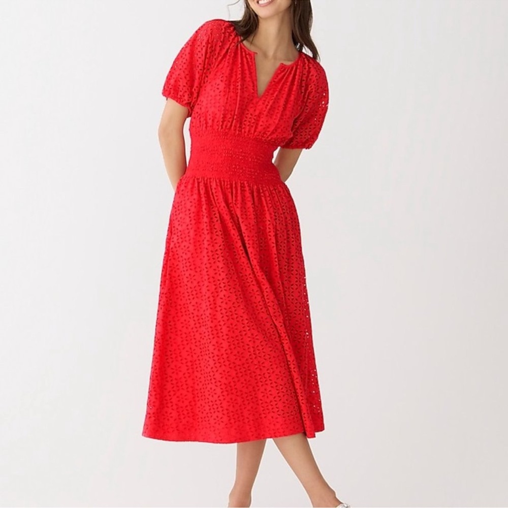 J.Crew Provence Smocked-Waist Midi Dress in Eyelet